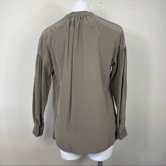 Vince Shirred 100% Silk Blouse Top XS Drop Shoulder Slouchy Balloon Long Sleeve - Picture 10 of 15